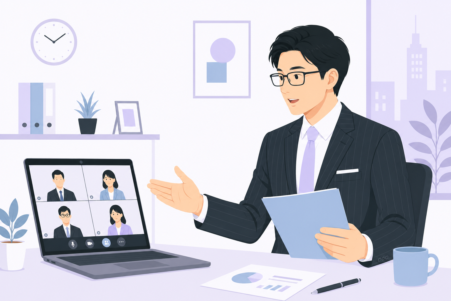 Online meeting businessman flat vector prompt preview